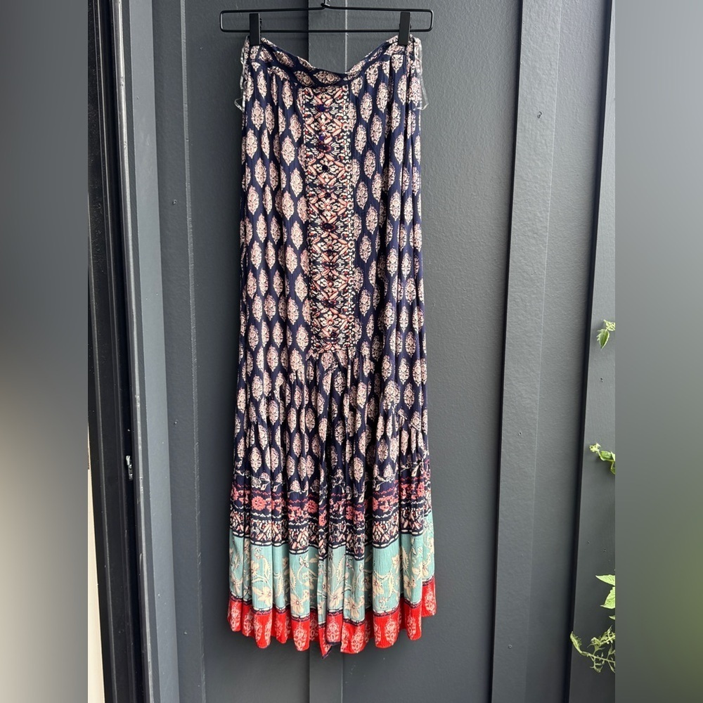 Angie Navy and Red Patterned Maxi‎ Skirt